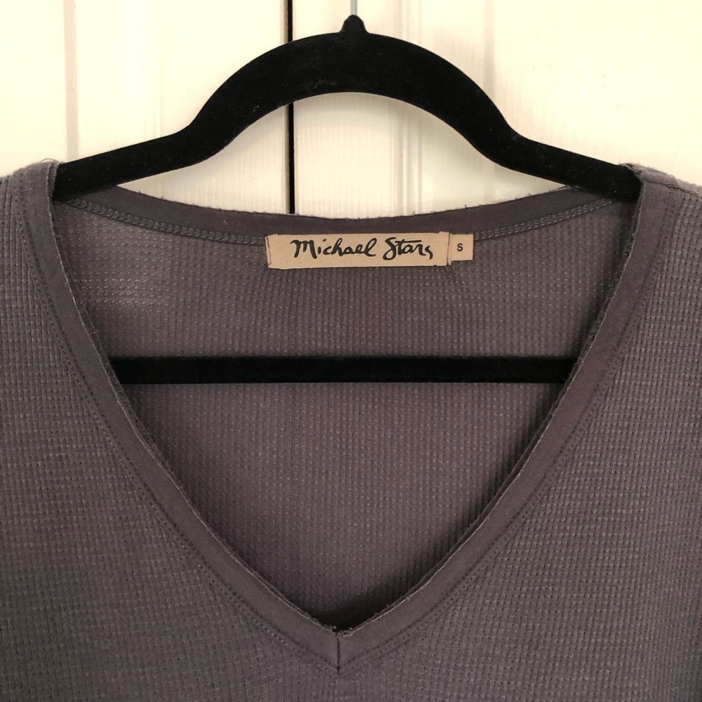 Michael Stars Gray Ribbed Long Sleeve Shirt Size S - Picture 2 of 7